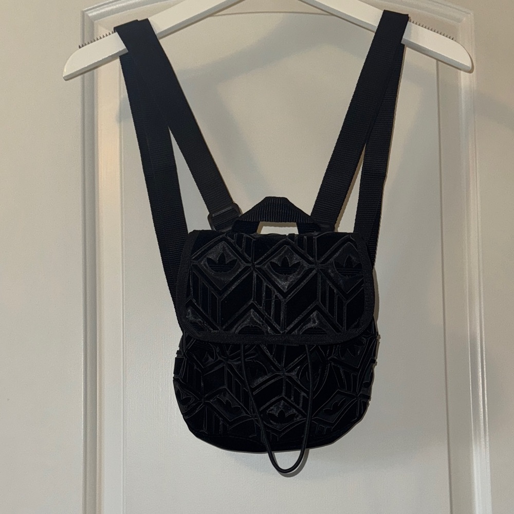 Adidas Mini Black Geometric Velvet Backpack